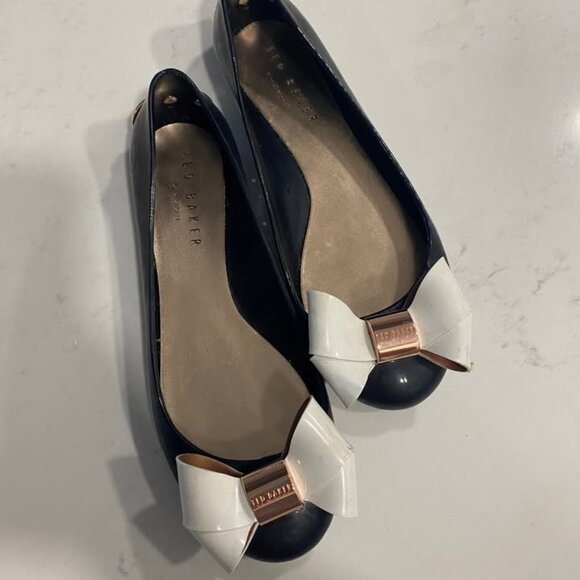 TED BAKER London - Black White Bow w/ Rose Gold - Jelly Slip Ballet Flats - 7 - Picture 5 of 8